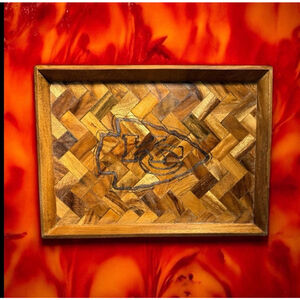 Kansas City Chiefs Football KC Arrowhead Wood Serving Tray Football Fan NFL KC